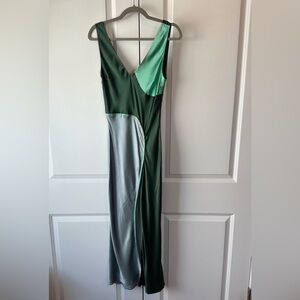 Silk Maison Geometric Splicing Split Silk Dress Green/Silver NWT (Size M)
